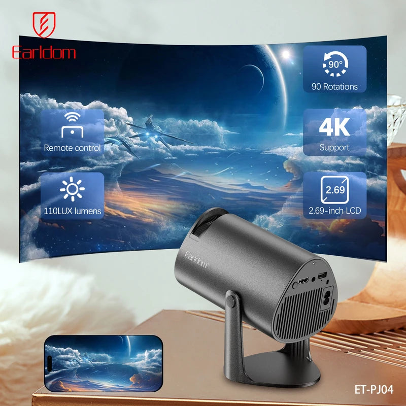 Portable HD LED Projector with 4K?Support and Wireless Connectivity