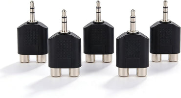 AUX 3.5mm to Dual RCA Adaptor | Male AUX to 2 Female RCA | Pack of 5 | Stereo Sound AUX-IN Headphones Mobile Phone PC to Amplifier Amp HiFi System Converter