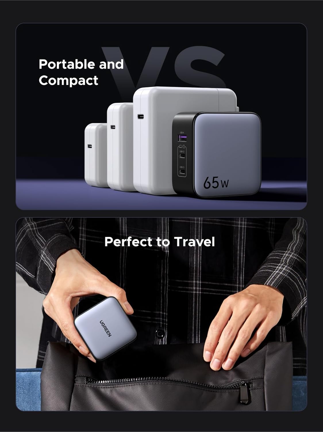 UGREEN USB C Charger 65W Plug GaN Charger Fast Charger Plug Travel Adapter Nexode 3-Port with US/UK/EU Plug Compatible with MacBook Pro/Air, iPhone 17 Pro/17/16, iPad, Galaxy S26, Pixel 9, etc - GADGETOLOGY