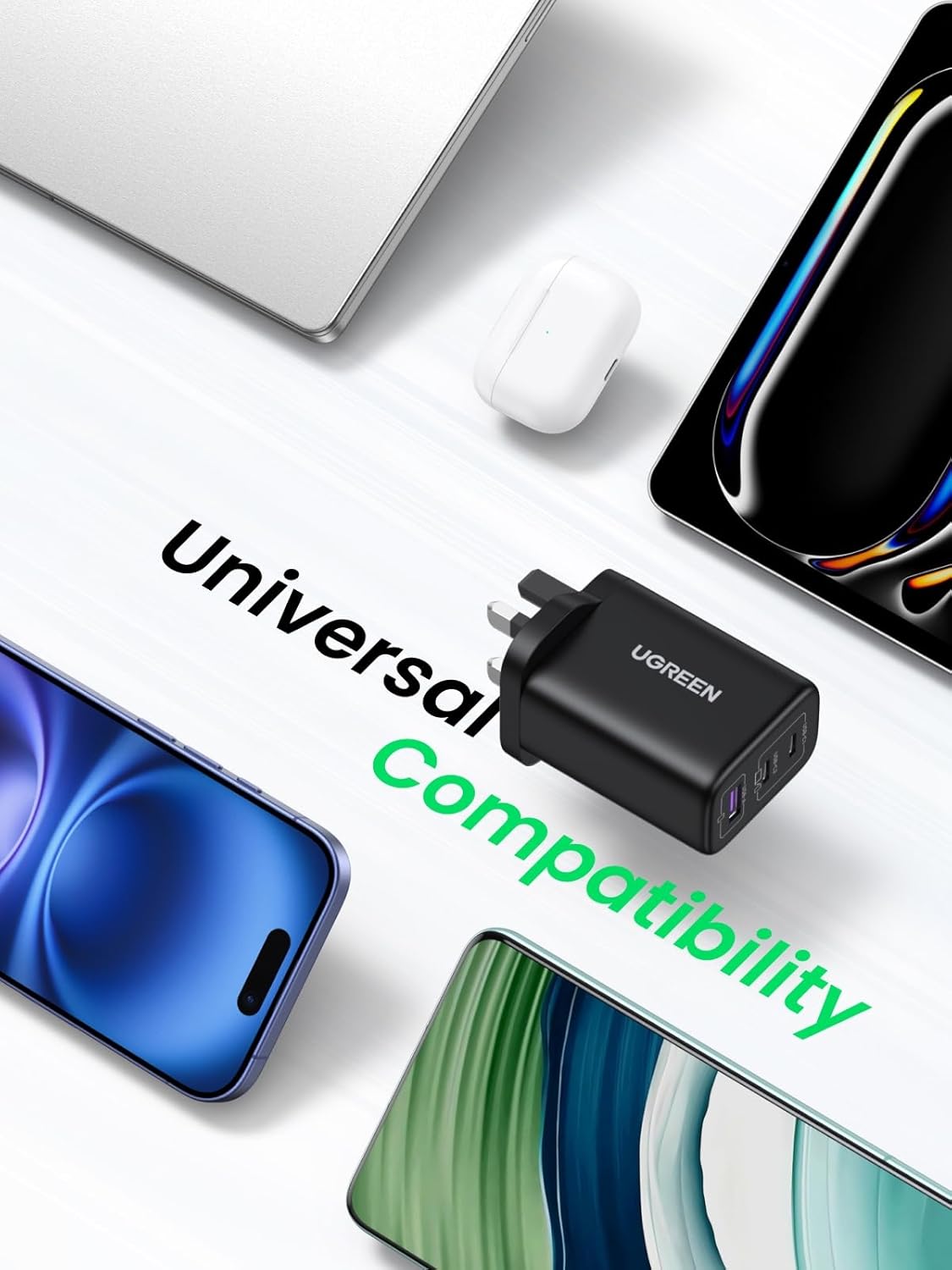 65W GaN Fast Charger 3 Port USB C USB A Power Adapter