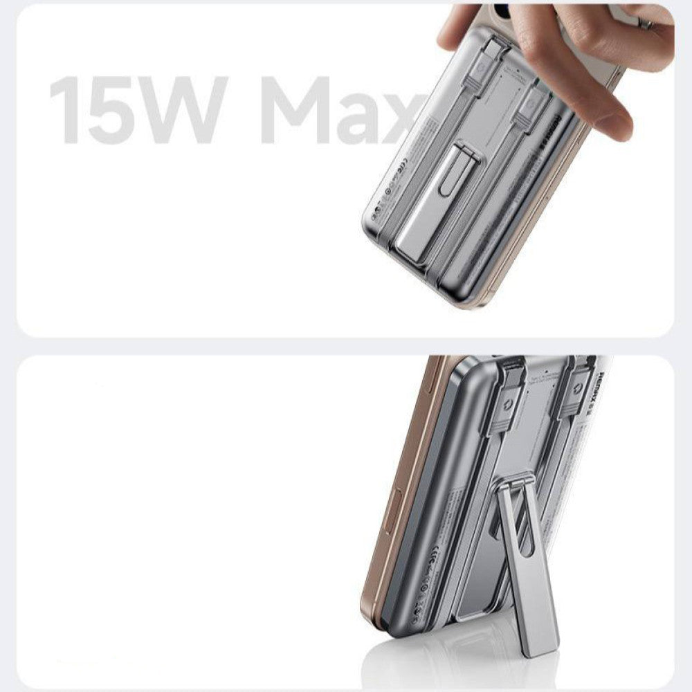 Remax PowerBank With KickStand Foldable, Magnetic 15W Wireless & Wire 20W (iPh and USB-C) Fast Charging, 5000 Mah