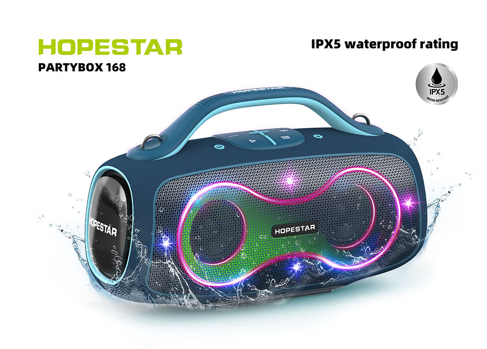 HOPESTAR PartyBox 168 Bluetooth Party Speaker 400W Bass 2 Mics Waterproof, RGB Light , With Stand , 32000 mah Battery