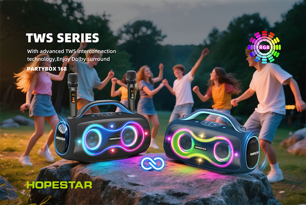 HOPESTAR PartyBox 168 Bluetooth Party Speaker 400W Bass 2 Mics Waterproof, RGB Light , With Stand , 32000 mah Battery