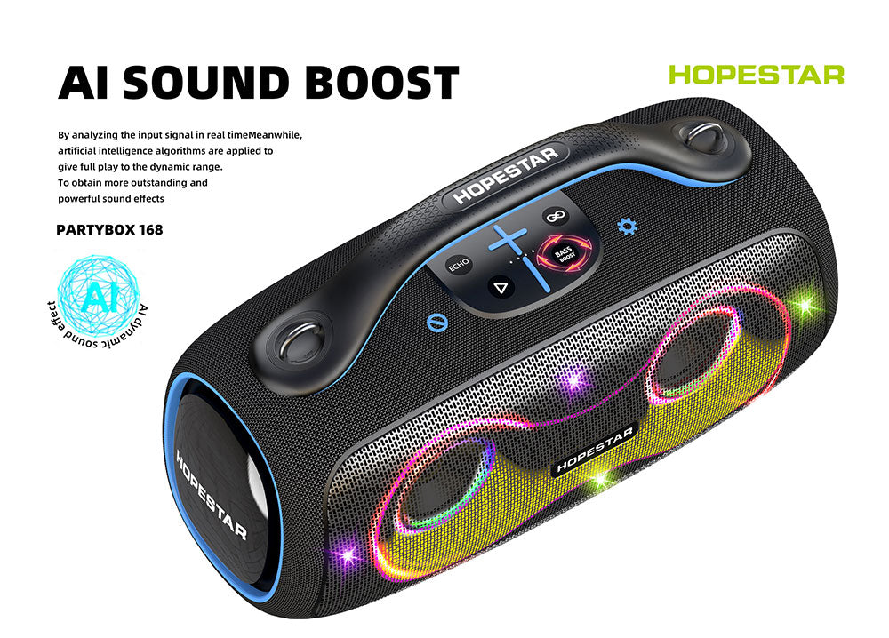 HOPESTAR PartyBox 168 Bluetooth Party Speaker 400W Bass 2 Mics Waterproof, RGB Light , With Stand , 32000 mah Battery