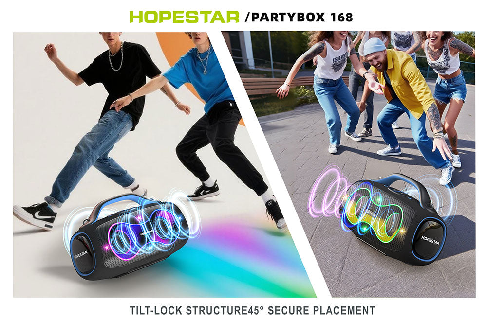 HOPESTAR PartyBox 168 Bluetooth Party Speaker 400W Bass 2 Mics Waterproof, RGB Light , With Stand , 32000 mah Battery