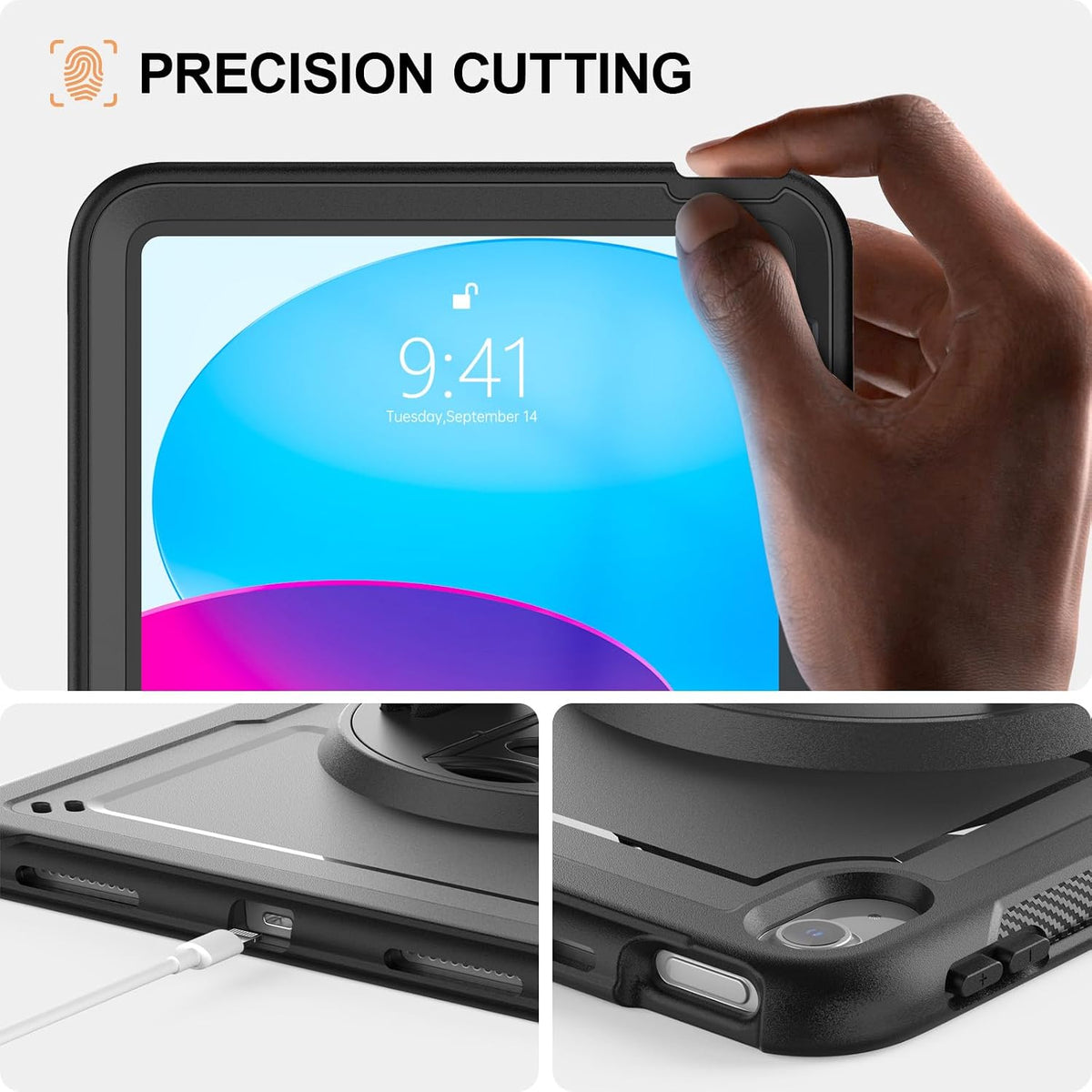 Strong Protective Case iPad 11th Gen & iPad 10th gen A16, Black, Table Stand, Grip Hold, Defender Shockproof Back Cover