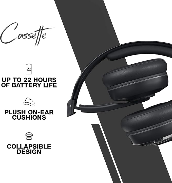 Skullcandy Cassette Wireless Bluetooth Headphones – Lightweight, Foldable & Long Battery Life | Black