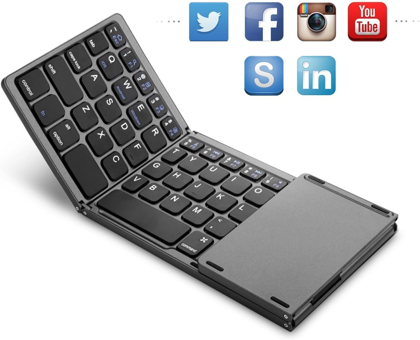 Portable Foldable Bluetooth Keyboard with Touchpad for Laptop Tablet Smartphone