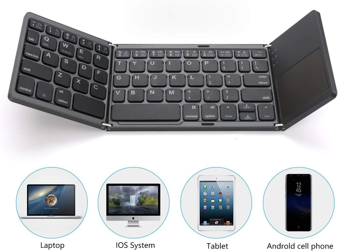 Portable Foldable Bluetooth Keyboard with Touchpad for Laptop Tablet Smartphone