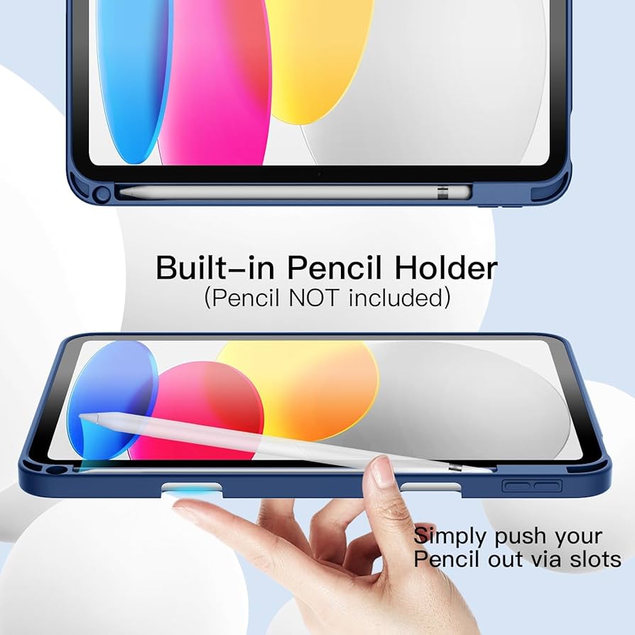 Case for iPad (A16) 11th/10th Generation (2025/2022) with Pencil Holder, Slim Tablet Cover with Soft TPU Back, Auto Wake/Sleep - Black , Rose Gold & Blue