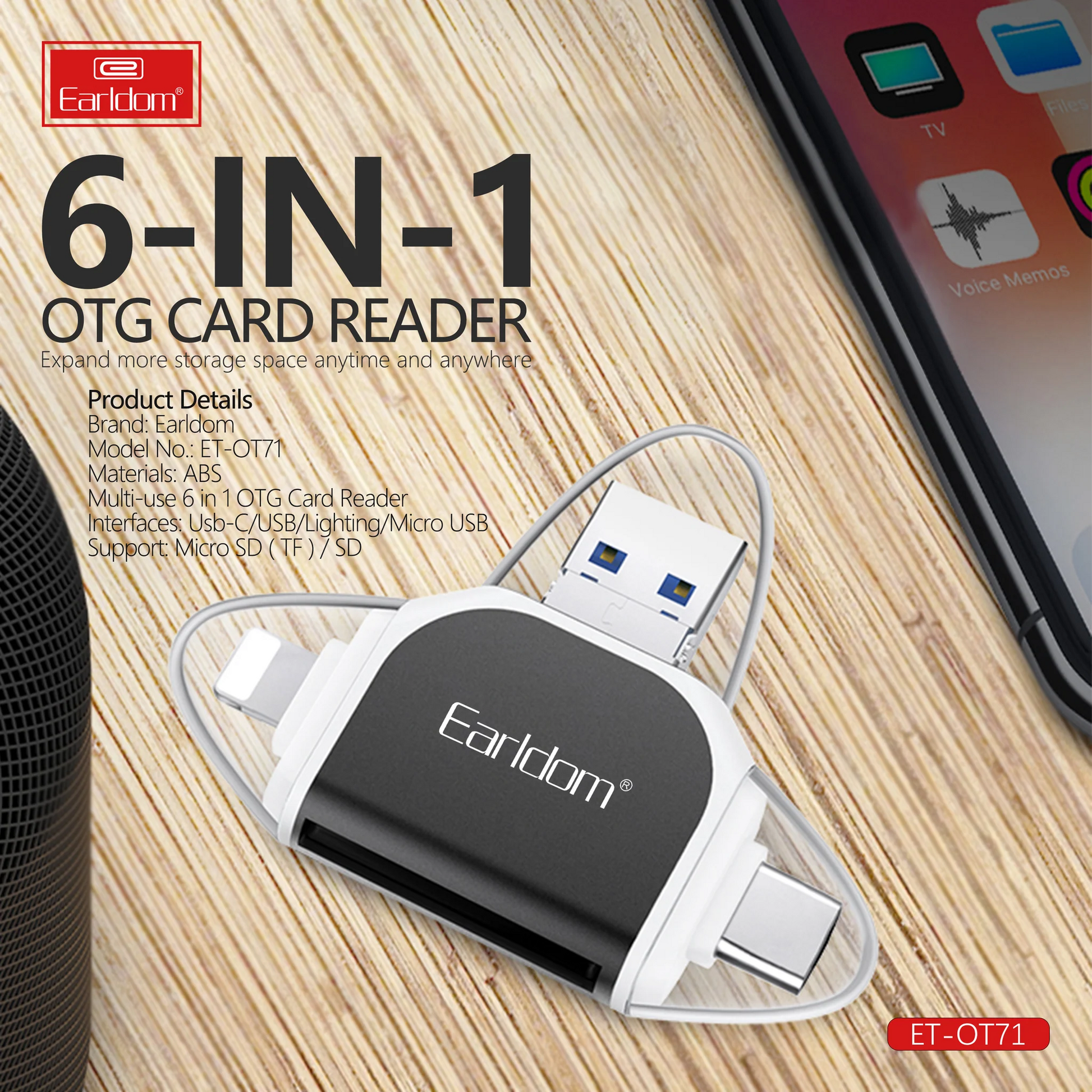 6 In 1 Otg Card Reader By Earldom“ Premium Quality, Stylish & Durable Protective Case