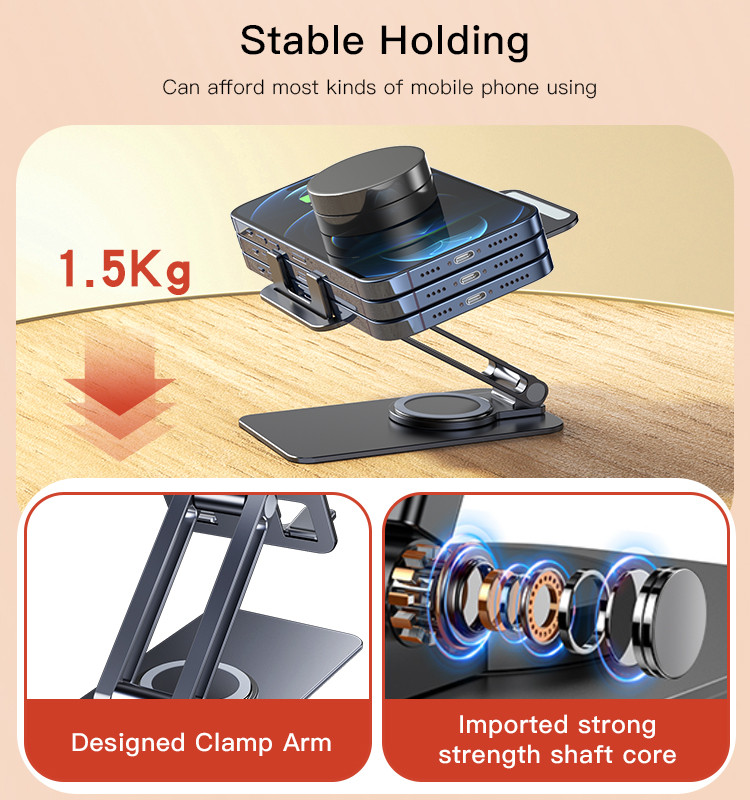 Aluminum Alloy Folding Phone Holder – 360° Rotating Adjustable Stand for Mobile Phones and Tablets