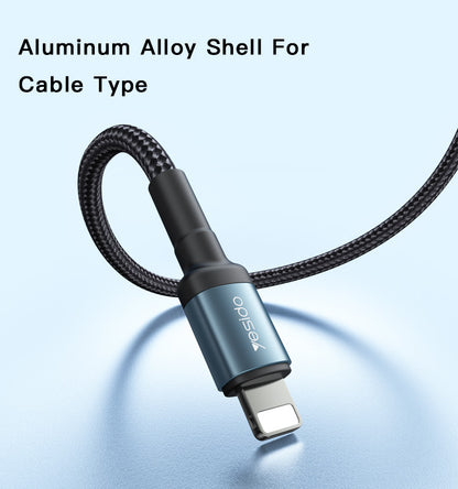 Yesido CA76 1.2M/2M/3M PD 20W Fast Charging Nylon PD Type-C to 8 Pin For iPhone Data Cable