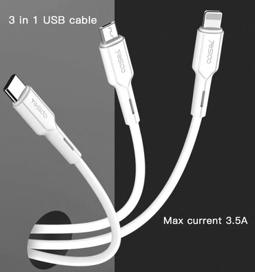 Yesido CA41 Data Cable Line USB To Micro Type-C Lightning Mobile Phone Charging 3 In 1 Usb Cable