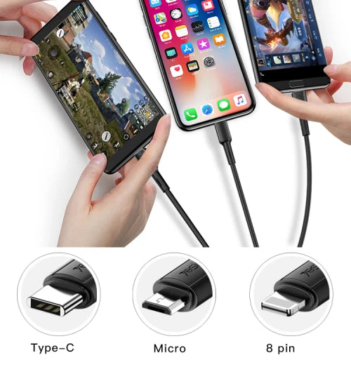 Yesido CA41 Data Cable Line USB To Micro Type-C Lightning Mobile Phone Charging 3 In 1 Usb Cable