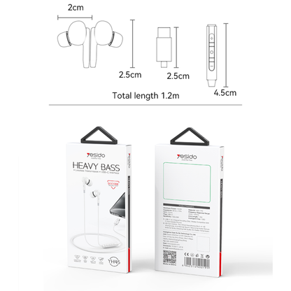 Yesido YH45 Type-C In-Ear Earphones with HD Mic and Remote Control