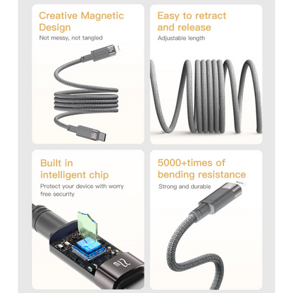Yesido CA172L 1M Length TC To IP Built-in Intelligent Chip PD27W Fast Charging Magnetic Saving Data Cable