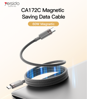 Yesido CA172C 1M Length TC To TC Built-in Intelligent Chip PD 60W Fast Charging Magnetic Saving Data Cable