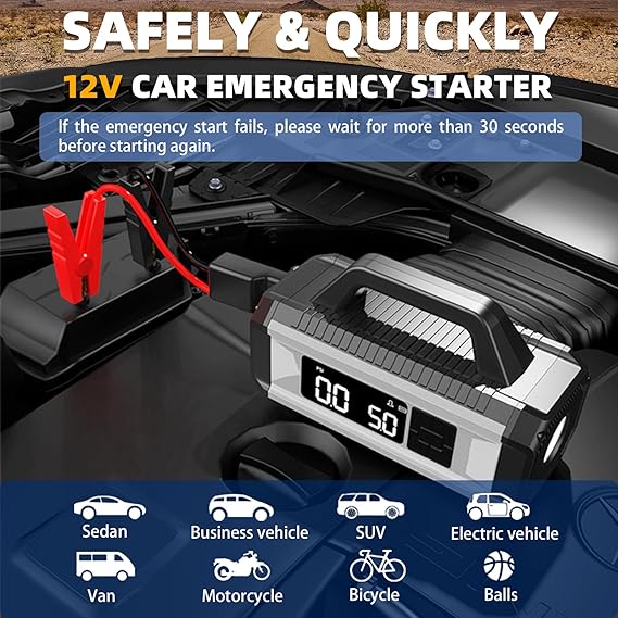 5 in 1 Car Jump Starter 10000mAh Air Inflator LED Light 800A Peak