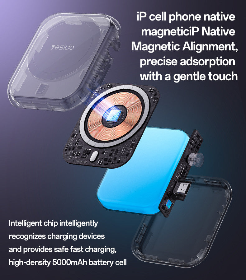YESIDO YP59 5000mAh PD20W Fast Charging Earphone&Smart Watch 3 in 1 15W Wireless Charging Power Bank