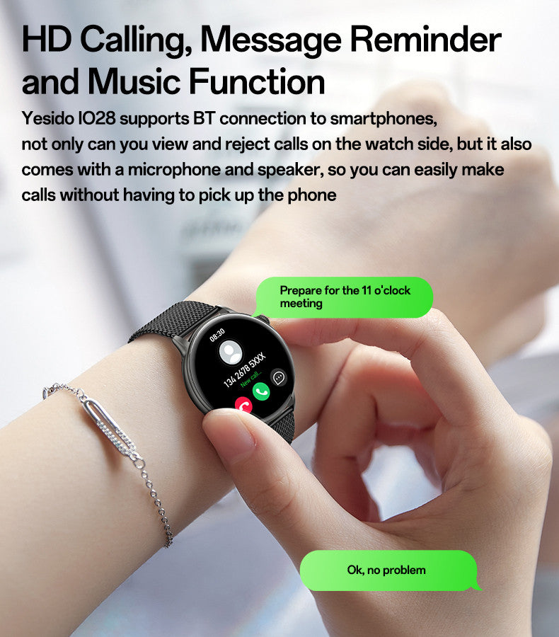 Yesido Smart Watch Round HD Display, Clear Calls, Dual ( Metal & Silicone) Straps, Black, Water Resistant, Heart Rate, Compatibility-IOS & Android, Long Battery Health