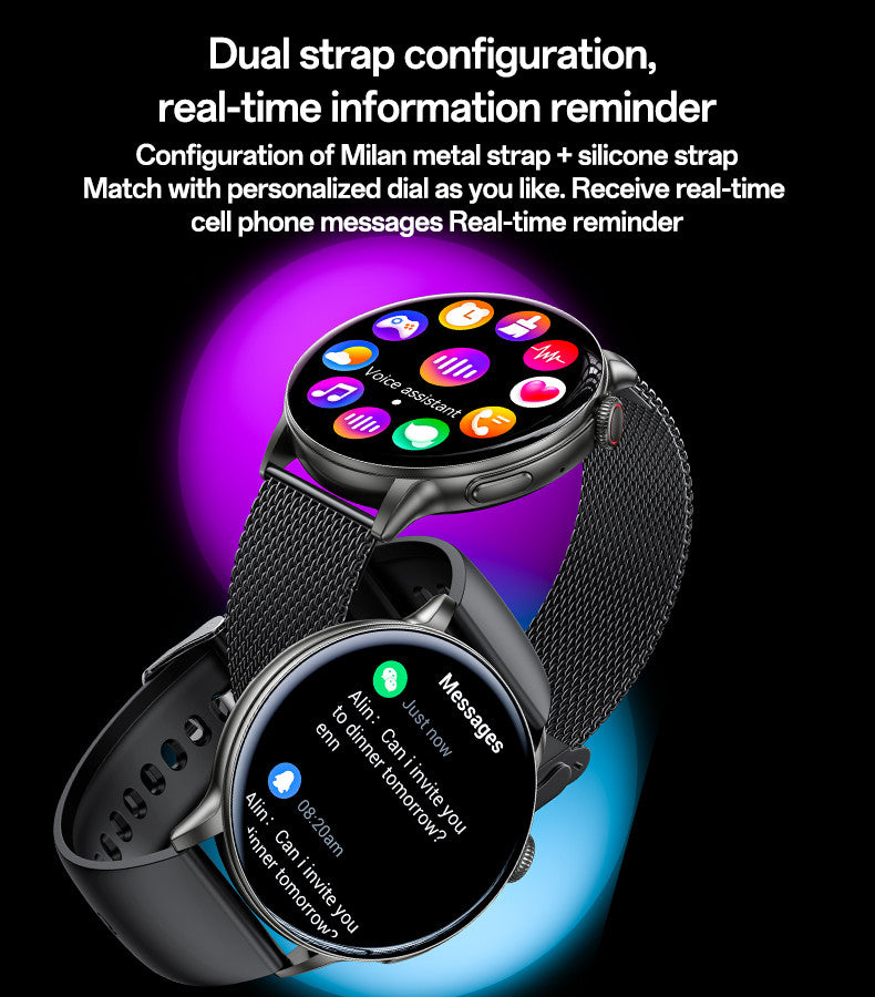 Yesido Smart Watch Round HD Display, Clear Calls, Dual ( Metal & Silicone) Straps, Black, Water Resistant, Heart Rate, Compatibility-IOS & Android, Long Battery Health