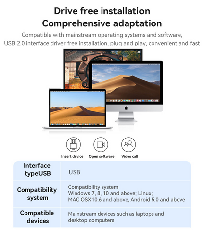 360 Rotation 1080P 2 Million Pixels Camera Built-in Microphone Autofocus 1.5M Line USB Camera