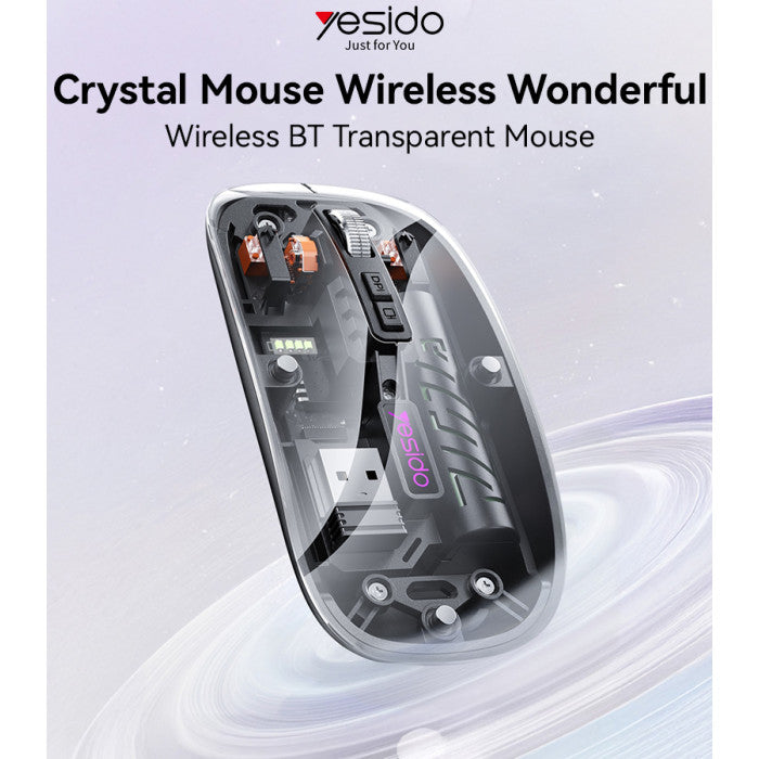 Yesido KB29 | Crystal Dual-Mode Wireless Mouse | Silent Button | White | Rechargeable | Transparent See Thru, Skull Body