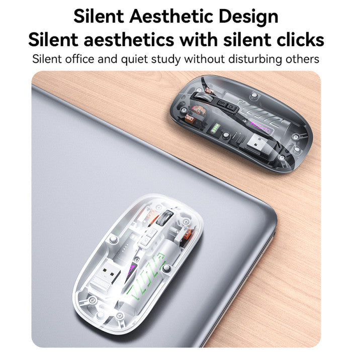 Yesido KB29 | Crystal Dual-Mode Wireless Mouse | Silent Button | White | Rechargeable | Transparent See Thru, Skull Body