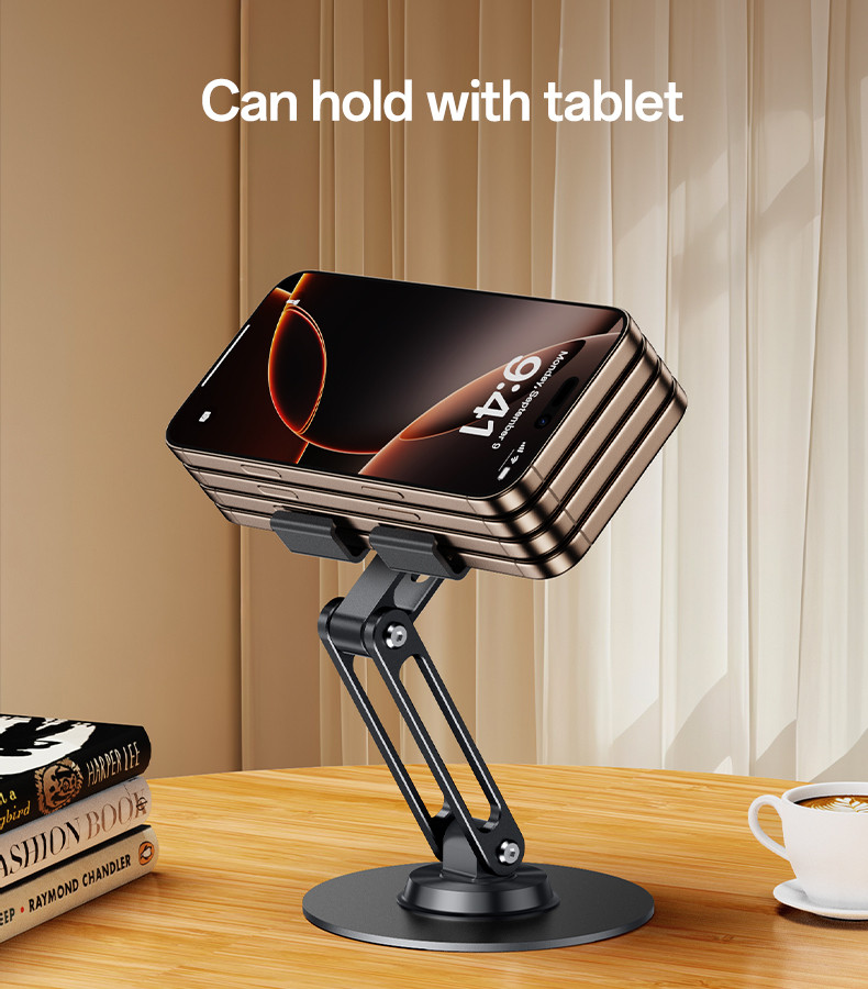 360 Rotating Base Foldable Design Adjustable of Height Aluminum Alloy Metal Table Phone Holder Mount