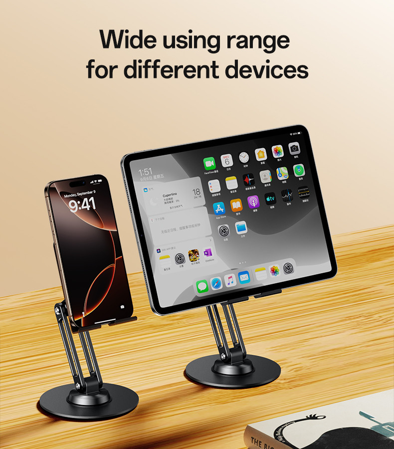 360 Rotating Base Foldable Design Adjustable of Height Aluminum Alloy Metal Table Phone Holder Mount