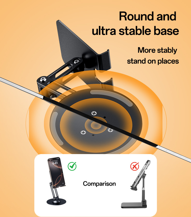 360 Rotating Base Foldable Design Adjustable of Height Aluminum Alloy Metal Table Phone Holder Mount