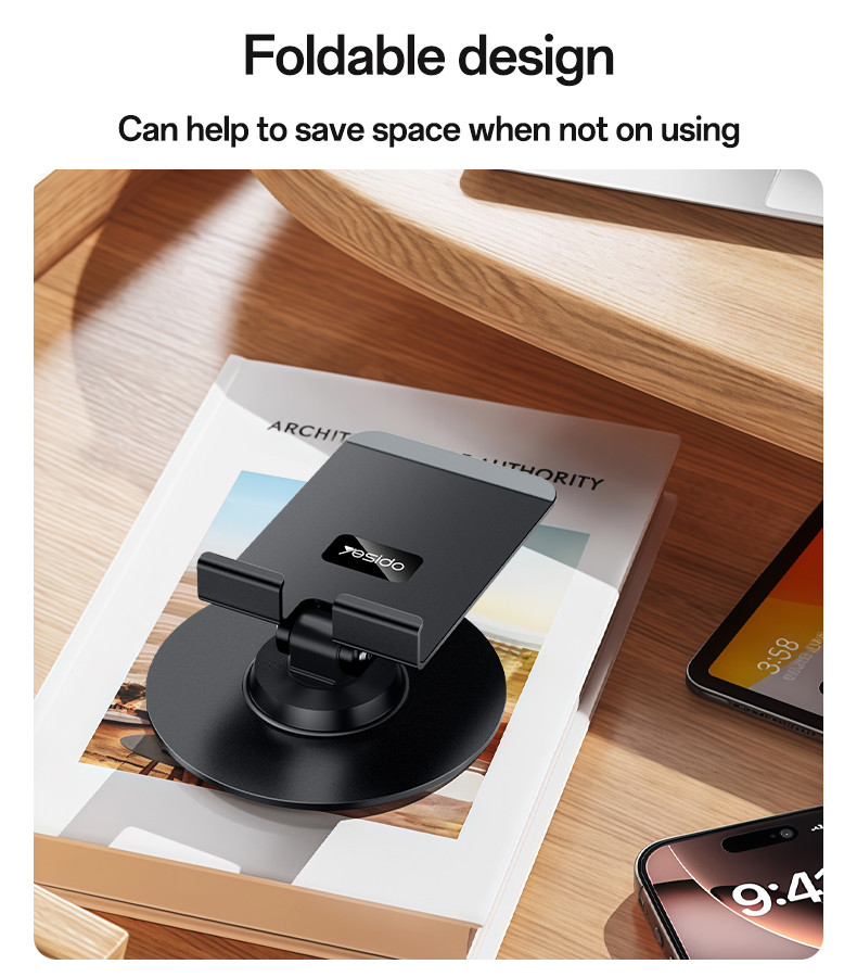 360 Rotating Base Foldable Design Adjustable of Height Aluminum Alloy Metal Table Phone Holder Mount