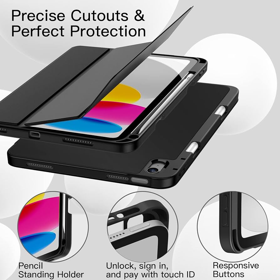 Case for iPad (A16) 11th/10th Generation (2025/2022) with Pencil Holder, Slim Tablet Cover with Soft TPU Back, Auto Wake/Sleep - Black , Rose Gold & Blue