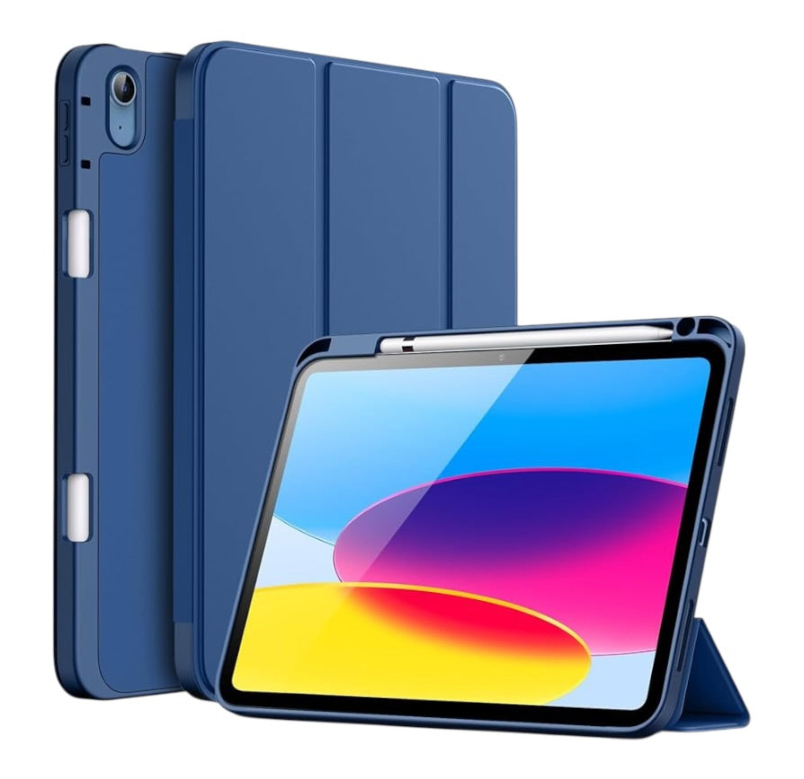 Case for iPad (A16) 11th/10th Generation (2025/2022) with Pencil Holder, Slim Tablet Cover with Soft TPU Back, Auto Wake/Sleep - Black , Rose Gold & Blue