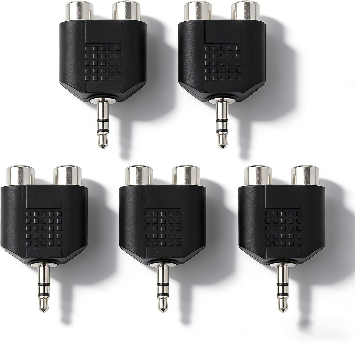 AUX 3.5mm to Dual RCA Adaptor Male AUX to 2 Female RCA | Pack of 5 | Stereo Sound AUX-IN Headphones Mobile Phone PC to Amplifier Amp HiFi System Converter