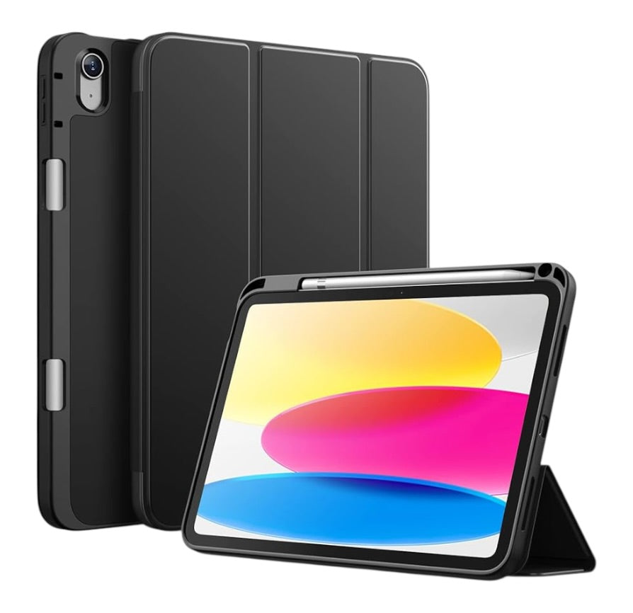 Case for iPad (A16) 11th/10th Generation (2025/2022) with Pencil Holder, Slim Tablet Cover with Soft TPU Back, Auto Wake/Sleep - Black , Rose Gold & Blue