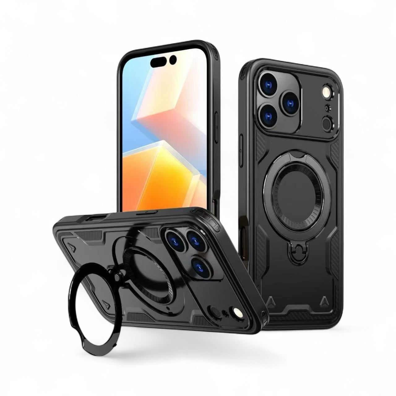 Armour Strong Stand Case For Magsafe iPhone 17 Pro Max,16,15,14,13,12 Complete Protection Cover 360 Rotate Strong Grip