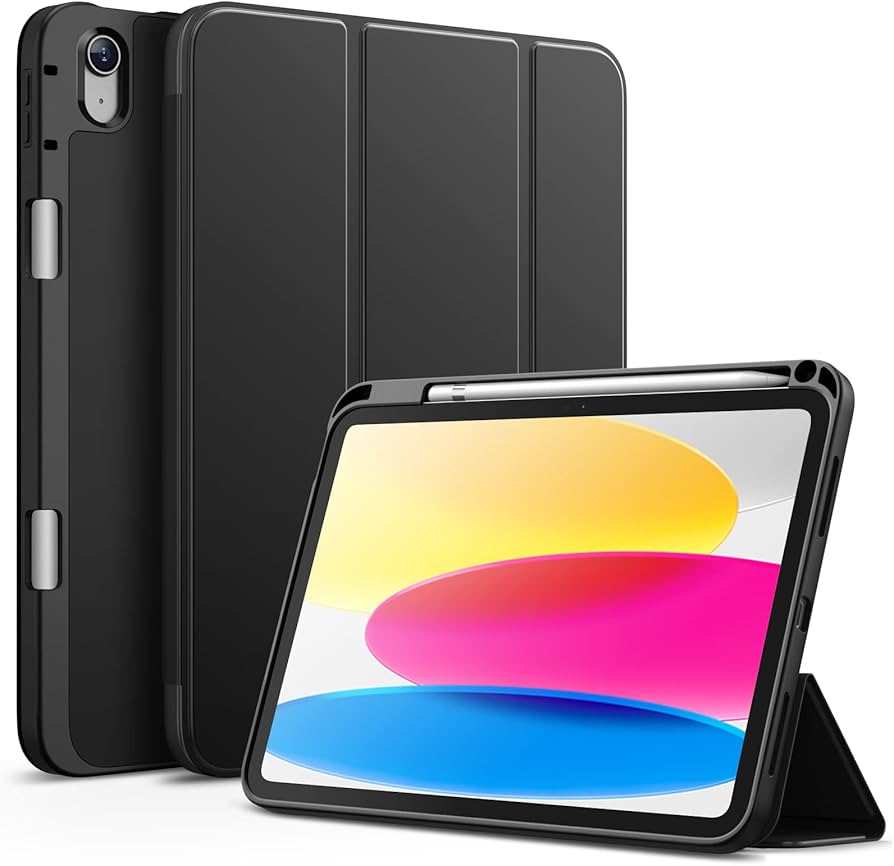 Case for iPad (A16) 11th/10th Generation (2025/2022) with Pencil Holder, Slim Tablet Cover with Soft TPU Back, Auto Wake/Sleep - Black , Rose Gold & Blue