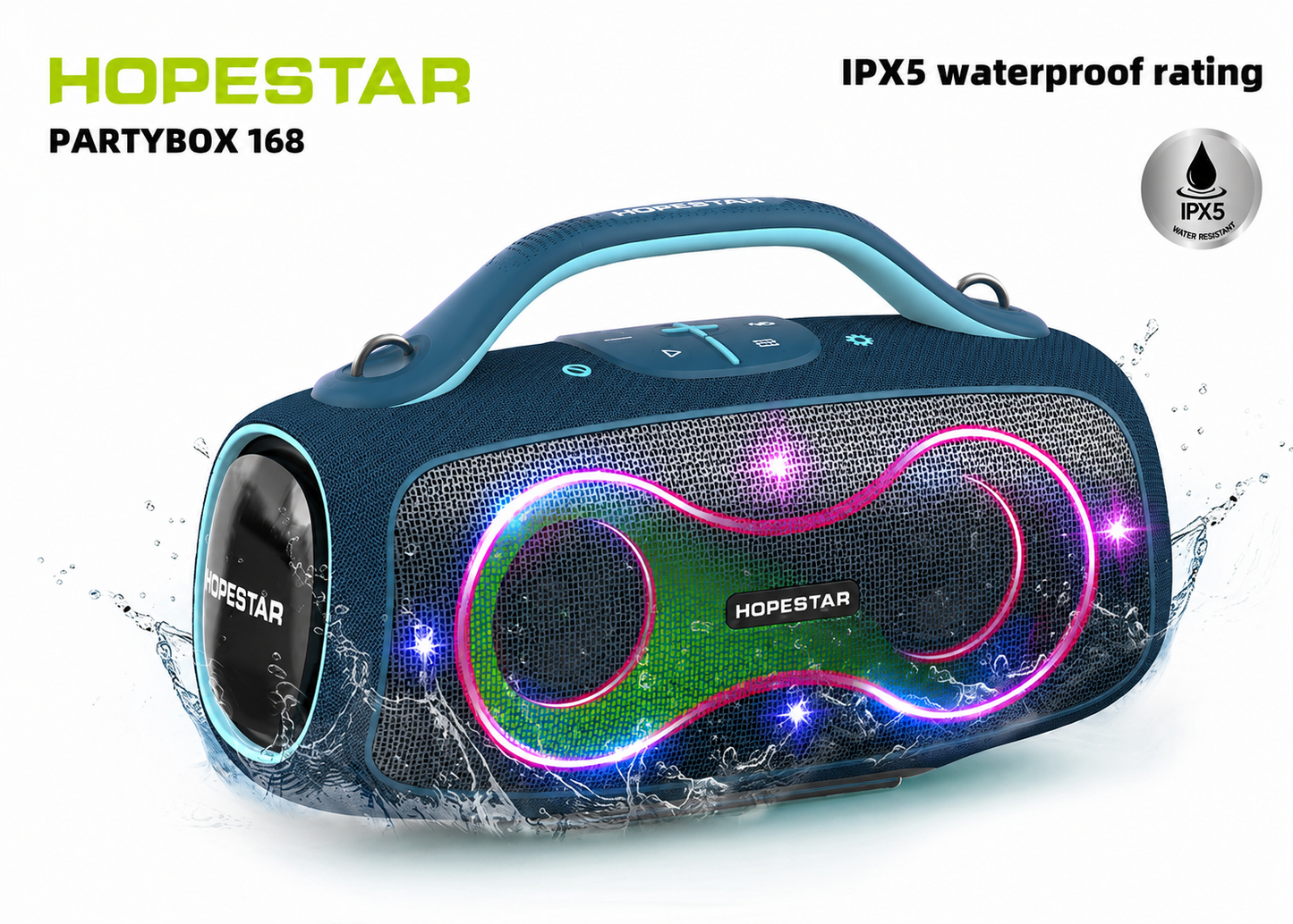 HOPESTAR PartyBox 168 Bluetooth Party Speaker 400W Bass 2 Mics Waterproof, RGB Light , With Stand , 32000 mah Battery