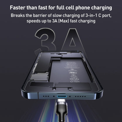 Yesido CA91 3A 3 in 1 USB to 8 Pin+USB-C/Type-C+Micro USB Aluminum Alloy Data Cable, Length: 1m(Black)