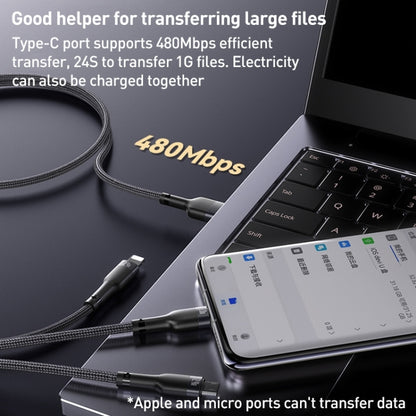 Yesido CA91 3A 3 in 1 USB to 8 Pin+USB-C/Type-C+Micro USB Aluminum Alloy Data Cable, Length: 1m(Black)