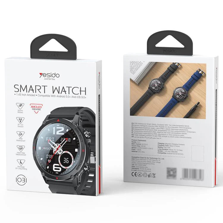 Yesido IO31 Smart Watch 1.43" AMOLED HD Screen BT Call Heart Rate IP68 Waterproof - GADGETOLOGY