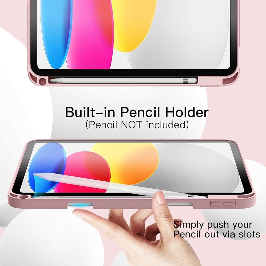 Case for iPad (A16) 11th/10th Generation (2025/2022) with Pencil Holder, Slim Tablet Cover with Soft TPU Back, Auto Wake/Sleep - Black , Rose Gold & Blue