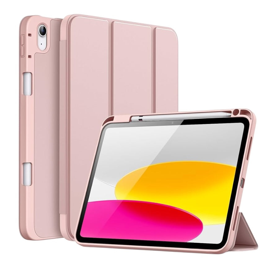 Case for iPad (A16) 11th/10th Generation (2025/2022) with Pencil Holder, Slim Tablet Cover with Soft TPU Back, Auto Wake/Sleep - Black , Rose Gold & Blue