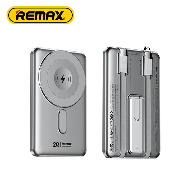 Remax PowerBank With KickStand Foldable, Magnetic 15W Wireless & Wire 20W (iPh and USB-C) Fast Charging, 5000 Mah