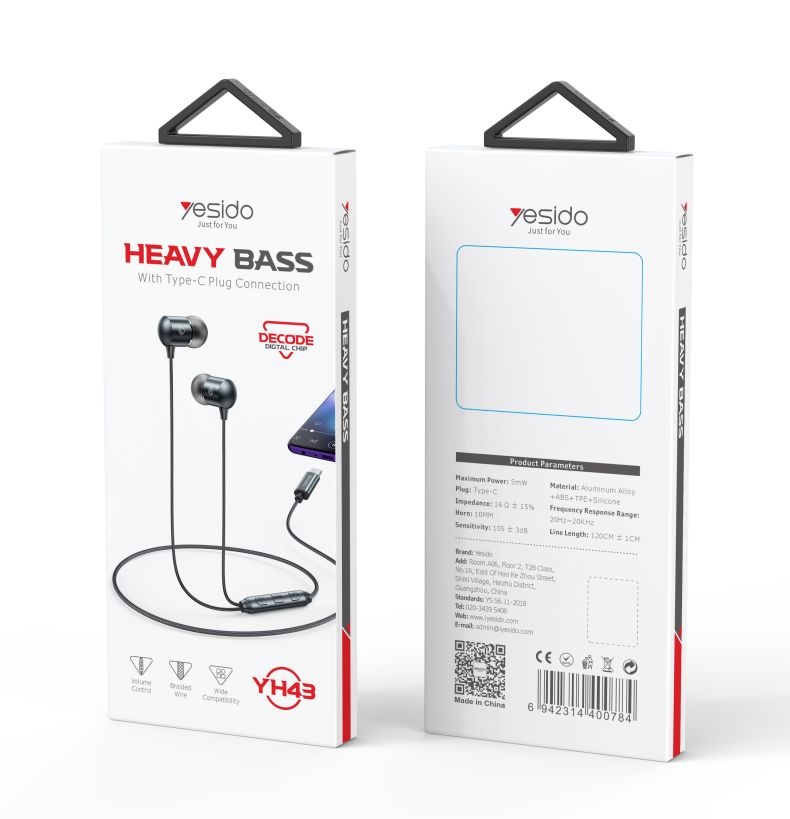 YH43 Yesido Type-C In-Ear Earphones – HIFI Lossless 10mm Dynamic Speaker