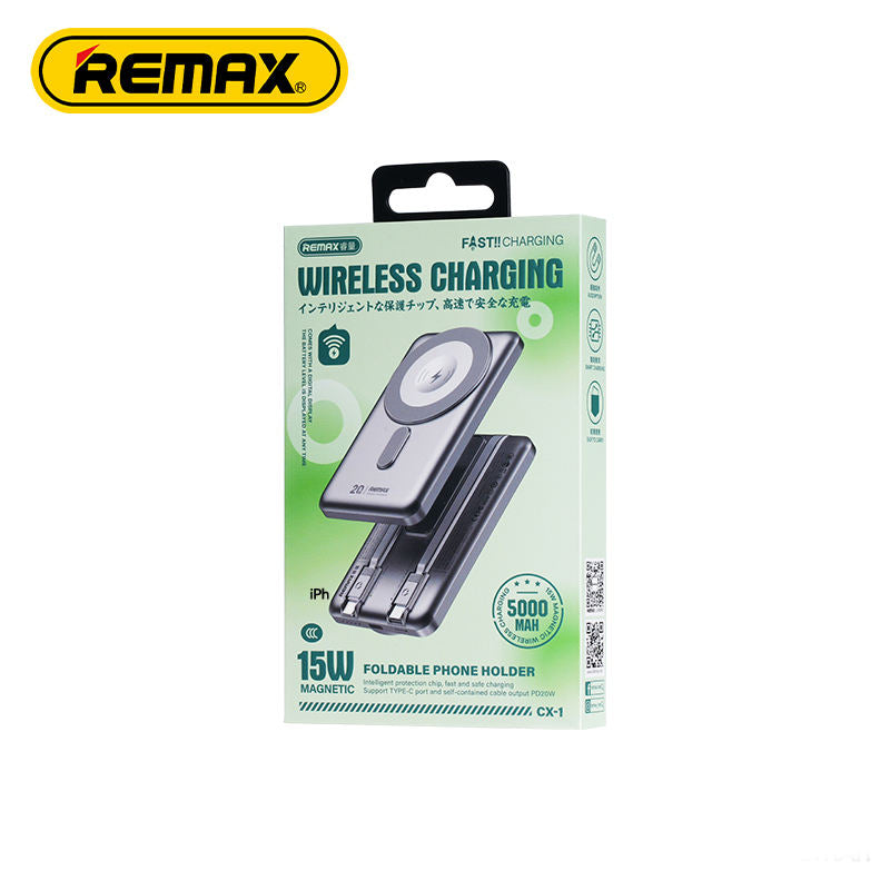 Remax PowerBank With KickStand Foldable, Magnetic 15W Wireless & Wire 20W (iPh and USB-C) Fast Charging, 5000 Mah