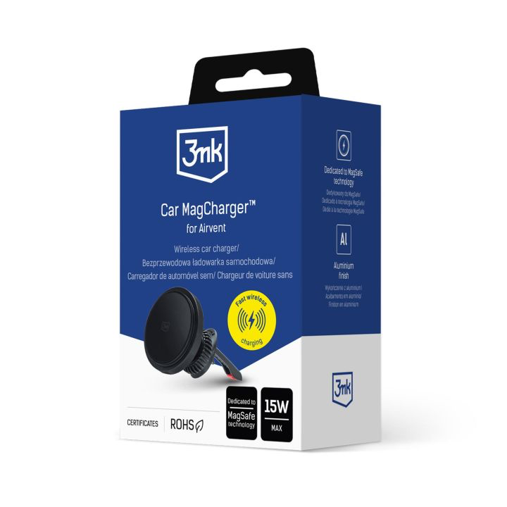 3mk Car MagCharger™ for Airvent – Magnetic Car Mount with Wireless Charging