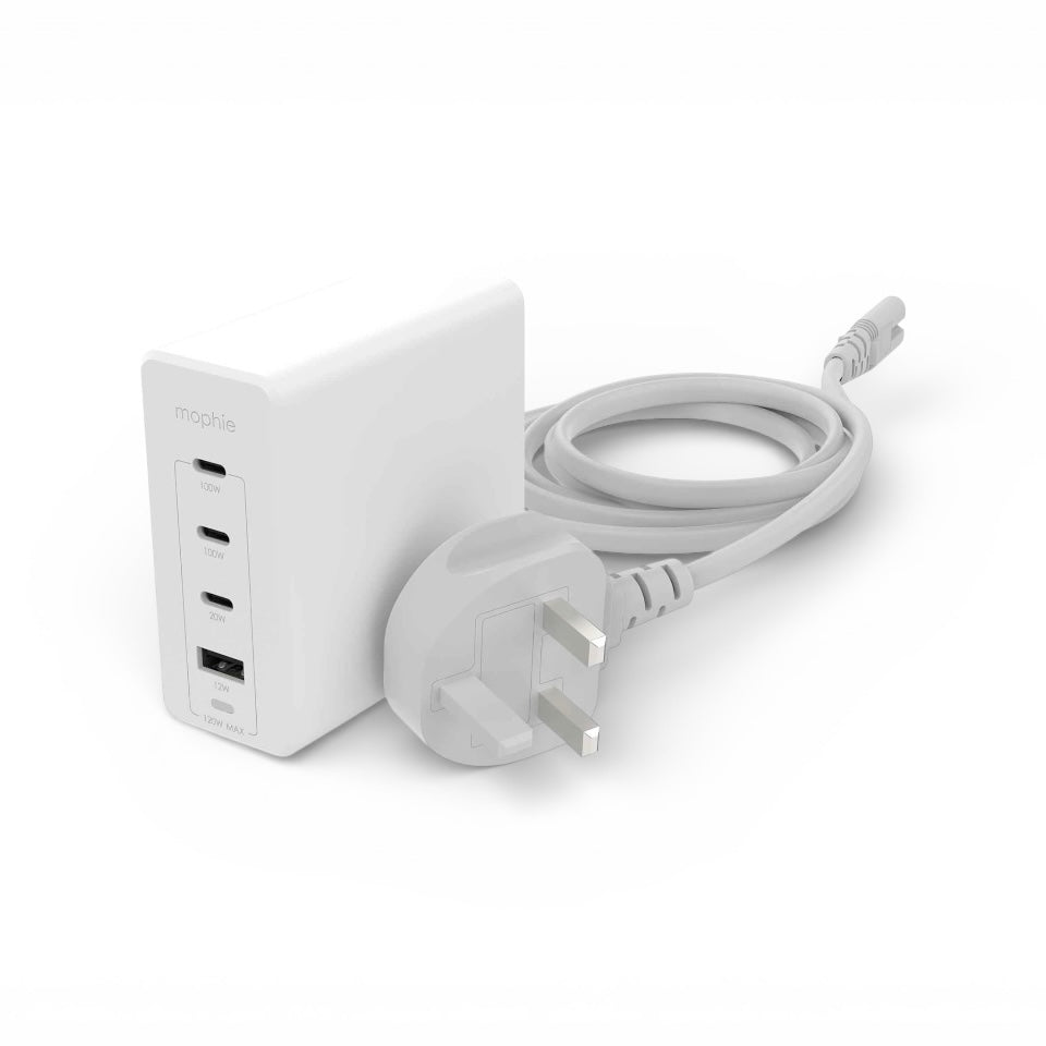 Mophie 120W 4 Port (3 USB-C, USB-A) GaN Ultra Fast Charger - Travel Kit Speedport 120 - White UK For iPad , iPhone, Macbook, Laptops Powerstation